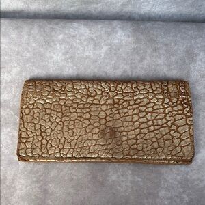 Vintage Satchel Wallet Clutch Elegant Gold & Brown Textured Clutch Leather